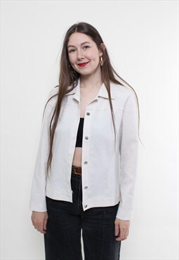 Vintage 90s white overshirt, minimalist shirt cotton