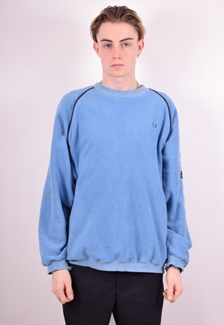 FRED PERRY MENS VINTAGE FLEECE JUMPER LARGE BLUE 90S