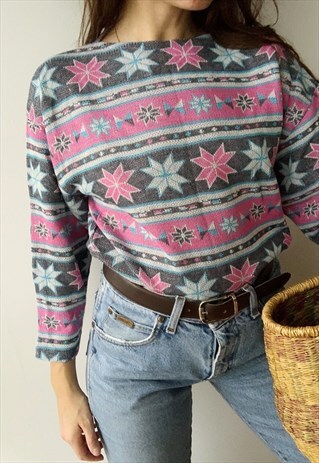VINTAGE 90S FAIR ISLE CHRISTMAS SWEATSHIRT JUMPER PASTEL