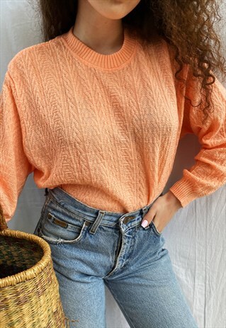 VINTAGE 80S MILKMAID TEXTURED PEACHY KNITTED JUMPER SWEATER
