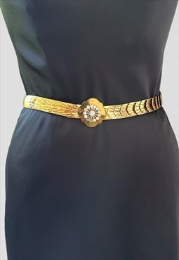 70's Vintage Gold Metal Stretchy Ladies Belt
