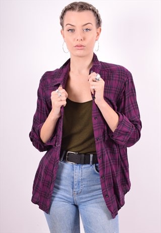WOMENS VINTAGE FLANNEL SHIRT XL PURPLE 90'S