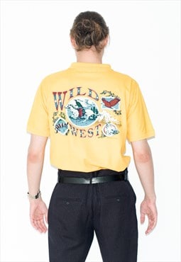 Vintage 90s wild west polo shirt in yellow
