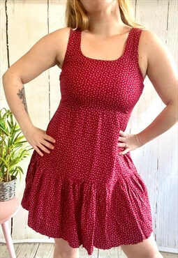 Vintage Red Disty Floral Strappy Tiered 90's Mini Dress
