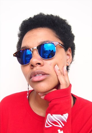 BLUE REFLECTIVE TORTOISE SHELL FRAME SUNGLASSES