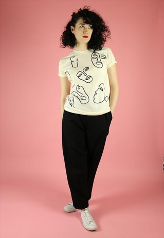 FACES PRINT T-SHIRT - BLACK ON NATURAL