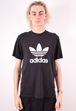 ADIDAS MENS VINTAGE T-SHIRT TOP MEDIUM BLACK 90S