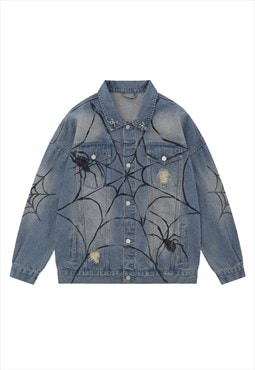 Spider web denim jacket punk varsity grunge goth jean bomber