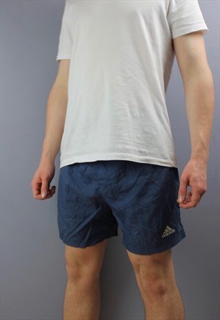 VINTAGE ADIDAS SHORTS IN BLUE WITH EMBROIDERED LOGO, POCKETS