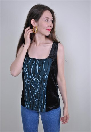 GREEN NATURE EMBROIDERY STRAPLES HALTER TOP, SIZE S