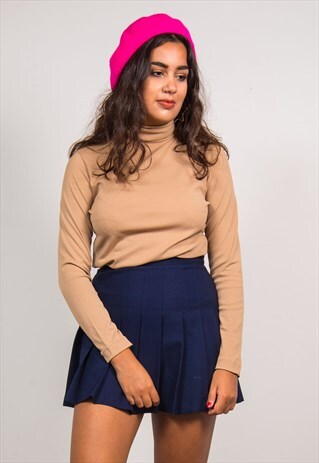VINTAGE 70'S LIGHT BROWN TURTLE NECK LONG SLEEVE TOP