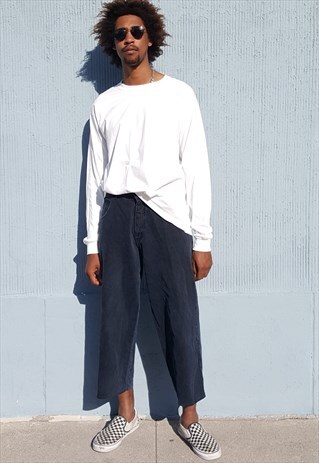 90S HIGH RISE FADED BLUE CROPPED WIDE LEG JEANS 34