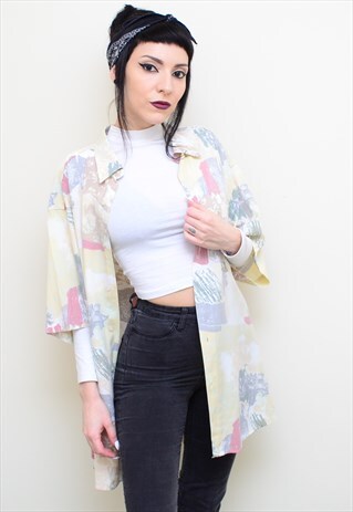 VINTAGE 90'S RETRO PASTEL ABSTRACT PATTERNED OVERSIZED SHIRT