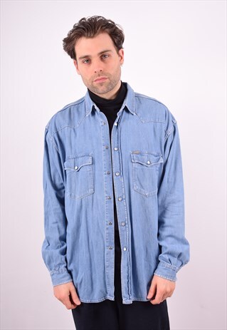 MUSTANG MENS VINTAGE DENIM SHIRT XL BLUE 90S