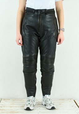 Genuine Leather Pants Black Biker Trousers EU 42 Straight