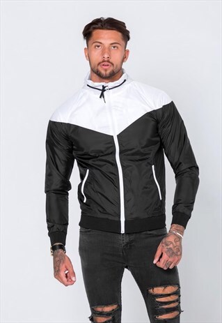 ESSENTIAL FESTIVAL ZIP WINDBREAKER JACKET - BLACK/WHITE