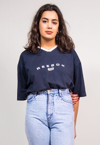 90'S VINTAGE REEBOK NAVY V-NECK T-SHIRT