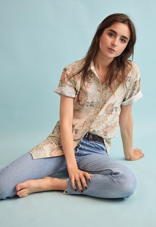 90'S RETRO FLORAL PRINT OVERSIZED FESTIVAL BLOUSE TOP