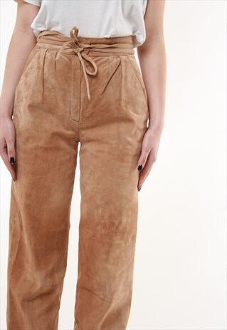 90S VINTAGE SUEDE HIGH WAISTED MOMS TROUSERS 406