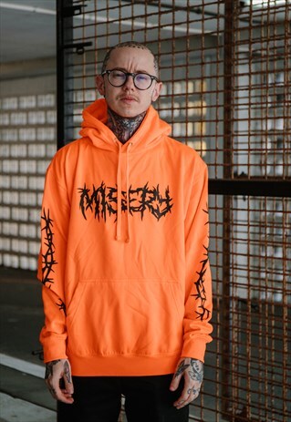 THORNS SLEEVE PRINT SAFETY ORANGE HOODIE W/ BLACK PRINT