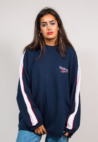 VINTAGE 90'S BLUE REEBOK EMBROIDERED LOGO SWEATSHIRT JUMPER