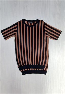 00's Storm & Marie Top Brown Black Knitted Short Sleeve 