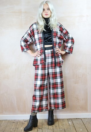 WHITE TARTAN CROP PANTS & KIMONO JACKET CO-ORDINATES