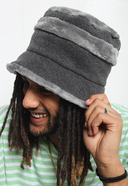 Vintage Fleece Bucket Cap Hat Grey