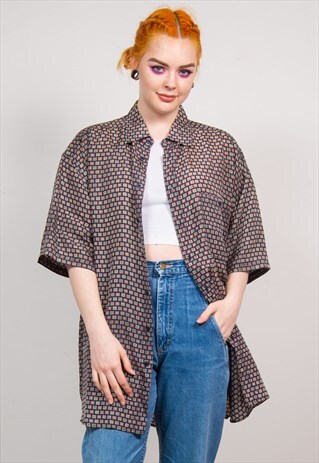 VINTAGE 90'S BLUE TILE PATTERN OVERSIZED SHIRT