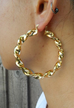 GOLD CHUNKY TWIST HOOPS EARRINGS