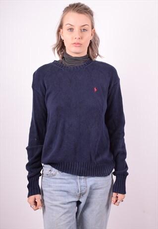 RALPH LAUREN WOMENS VINTAGE JUMPER SWEATER LARGE BLUE 90'S