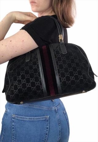 WOMENS GUCCI HANDBAG BLACK SUEDE BLONDIE BOWLER BAG