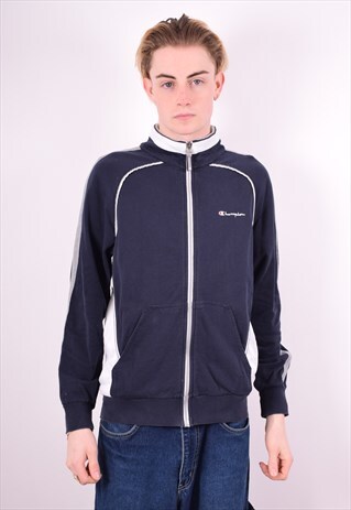 CHAMPION MENS VINTAGE TRACKSUIT TOP JACKET MEDIUM NAVY BLUE