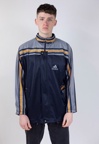 VINTAGE ADIDAS GREY/NAVY/ORANGE ZIP UP 90'S JACKET