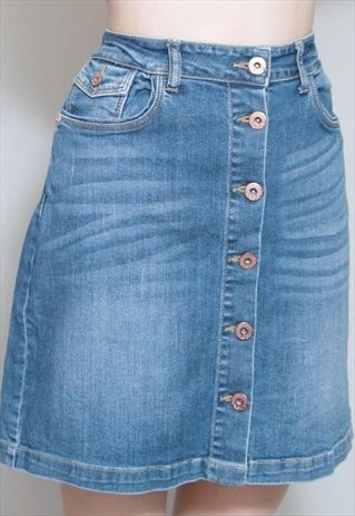 VINTAGE 1970'S DARK WASH BUTTON FRONT DENIM MINI SKIRT
