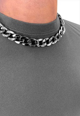 54 Floral 16" 3cm Choker Curb Necklace Chain - Black