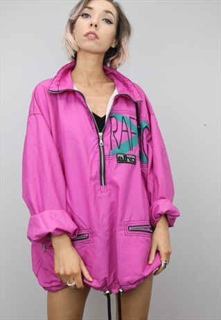 VINTAGE 80S 90S OVERSIZED SHELL SUIT FESTIVAL 1/4 ZIP JACKET