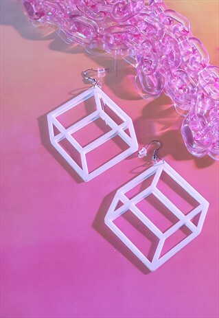 WHITE ACRYLIC CUBE EARRINGS