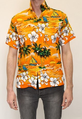 HAWAIIAN STYLE PATTERNED SHIRT-YELLOW