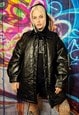 FAUX LEATHER BOMBER OVERSIZE PU PUFFER LOOSE COAT IN BLACK