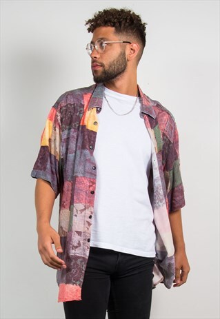 90'S SHORT SLEEVE SHIRTPATCHWORK PRINT