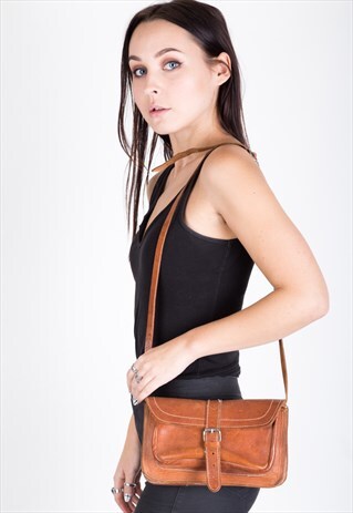 VINTAGE LEATHER SHOULDER BAG SATCHEL BROWN