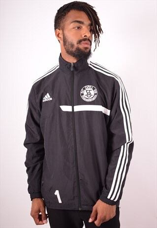 ADIDAS MENS VINTAGE TRACKSUIT TOP JACKET LARGE BLACK 90S
