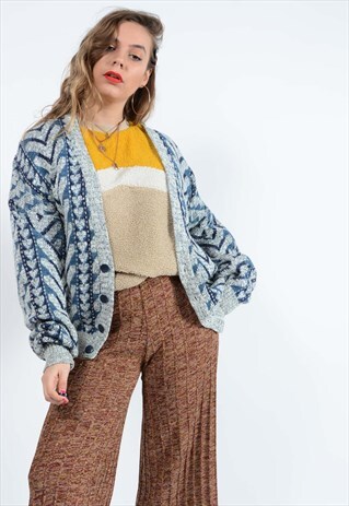 VINTAGE CHUNKY PATTERNED CARDIGAN IN GREY