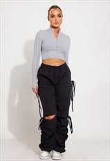 Black Knee Cut Cargo Trousers