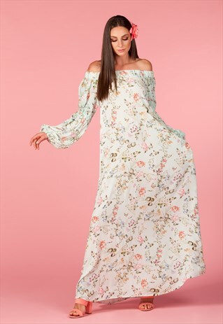 FLORAL MAXI DRESS/ MAXI DRESS/ OFF THE SHOULDERS DRESS
