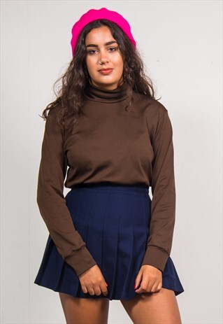 VINTAGE 70'S BROWN TURTLE NECK LONG SLEEVE TOP