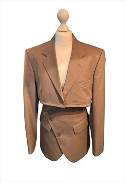 Beige Cropped Blazer and Skirt Set