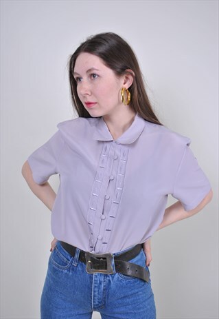 80S PURPLE BOHO BLOUSE, VINTAGE WOMEN ETHNO NATIVE SHIRT