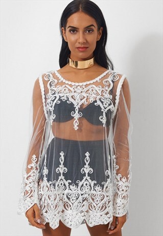 MALAKA WHITE LACE COVER UP